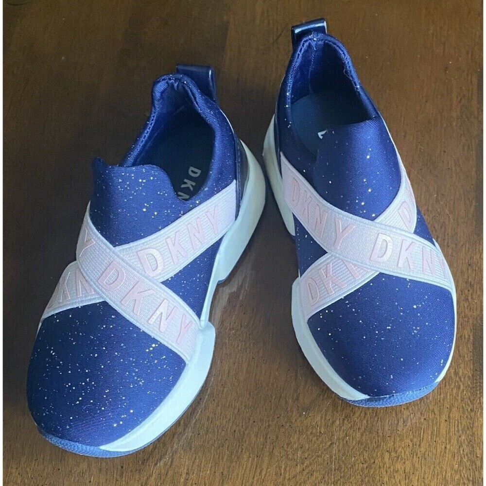 DKNY Baby Girls Casual & Fashion Sneakers Navy blush Shoes Size 7 Kids New - Picture 2 of 16